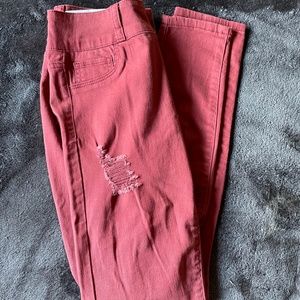 CELLO burnt red destroyed skinny jeans
